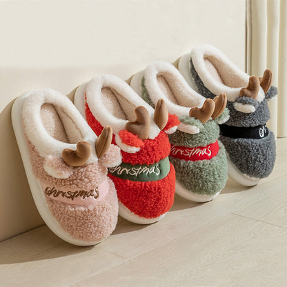 Colorful Christmas Reindeer Fluffy Slippers