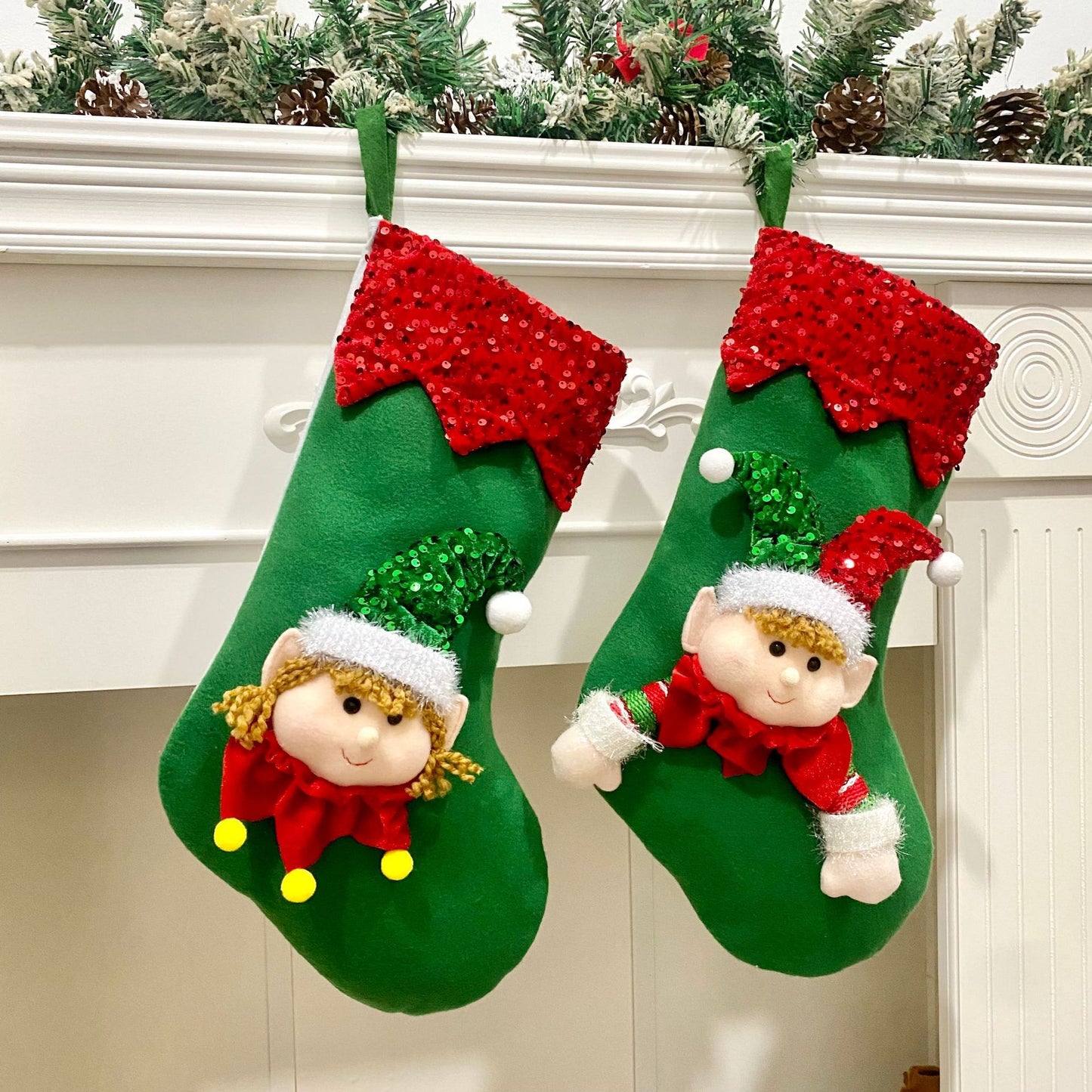 Santa’s Little Helpers – 3D Boy & Girl Elf Christmas Stockings