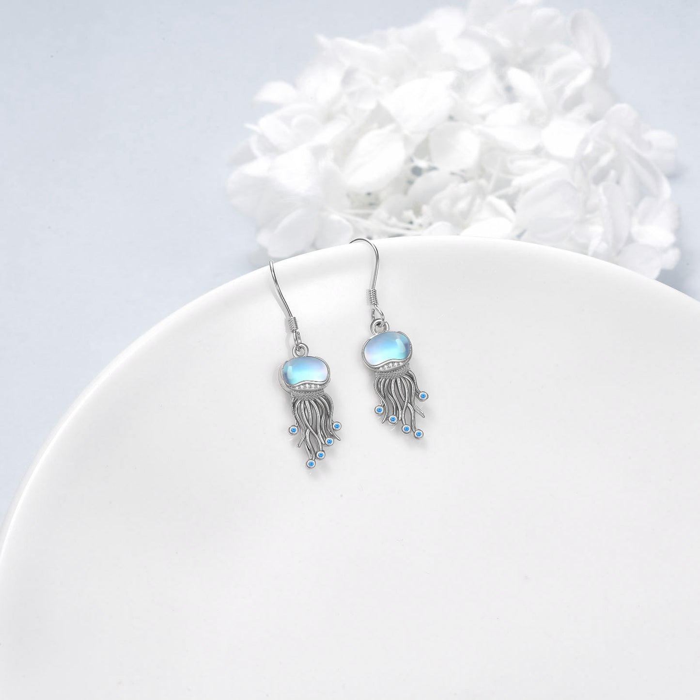 Sterling Silver Ocean Jellyfish Moonstone Dangle Earrings