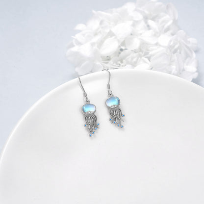 Sterling Silver Ocean Jellyfish Moonstone Dangle Earrings