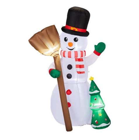 Snowman with Broom and Christmas Tree LED Inflatable