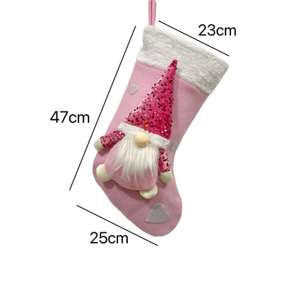 Gnome Christmas Stockings – 3D Plush Gnomes with Sparkling Sequin Hats