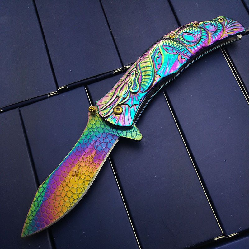 Ornate Dragon Stainless Steel Folding Knife