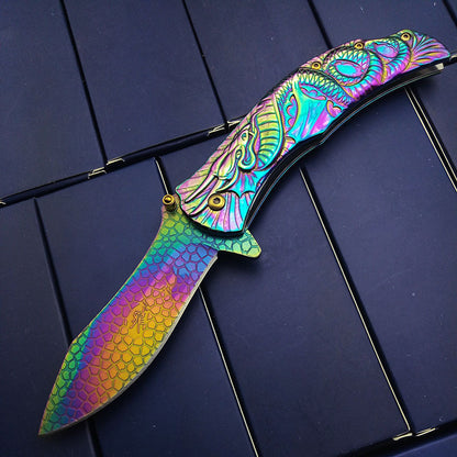 Ornate Dragon Stainless Steel Folding Knife