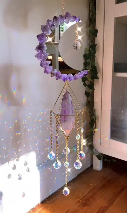 Amethyst Crystal Mirror Wind Chimes