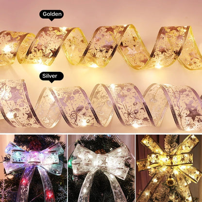 Decorative LED Light Christmas Silk Garland Ribbon