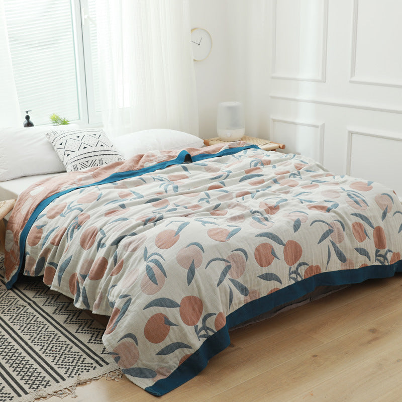 Cotton Muslin Quilt Blanket – Lightweight Floral Gauze Coverlet – Breathable Summer Bedspread