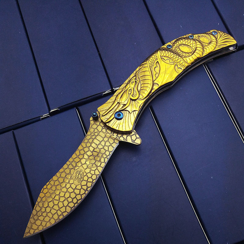 Ornate Dragon Stainless Steel Folding Knife