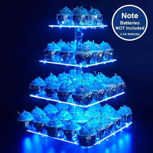LED Lighted Acrylic Cupcake Stand – 4-Tier Square Dessert Display Tower