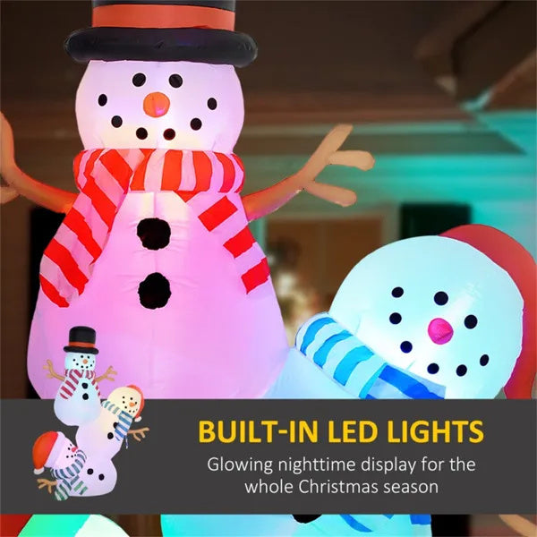 Three Stacked Snowmen with LED Lights Inflatable
