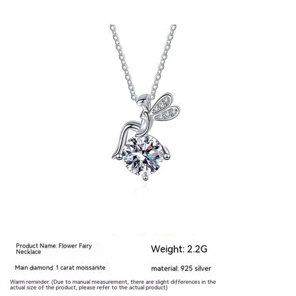Flower Fairy Moissanite 925 Sterling Silver Necklace