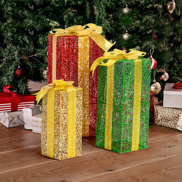 Green Gold Christmas Lighting Gift Box 3pcs Set  18in-15in-11in