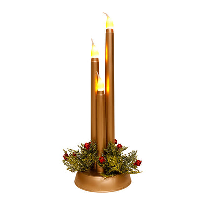Artificial LED Candle Trio with Holly Base