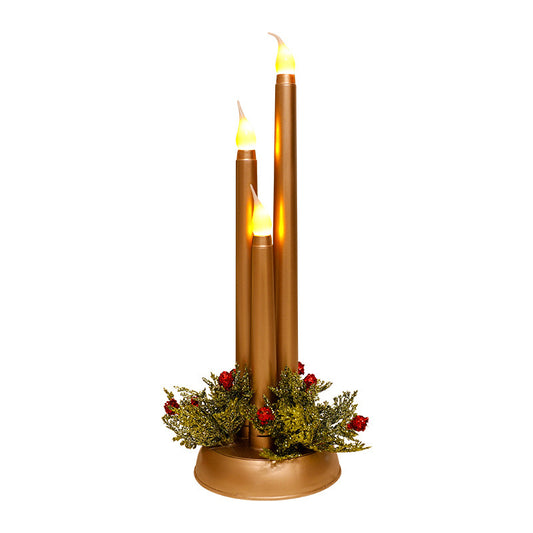 Artificial LED Candle Trio with Holly Base