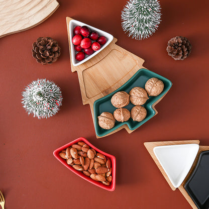 Christmas Tree 4Pc Ceramic Serving Snack Dish & Board