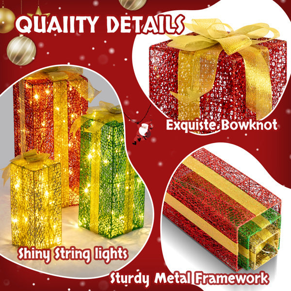 Green Gold Christmas Lighting Gift Box 3pcs Set  18in-15in-11in
