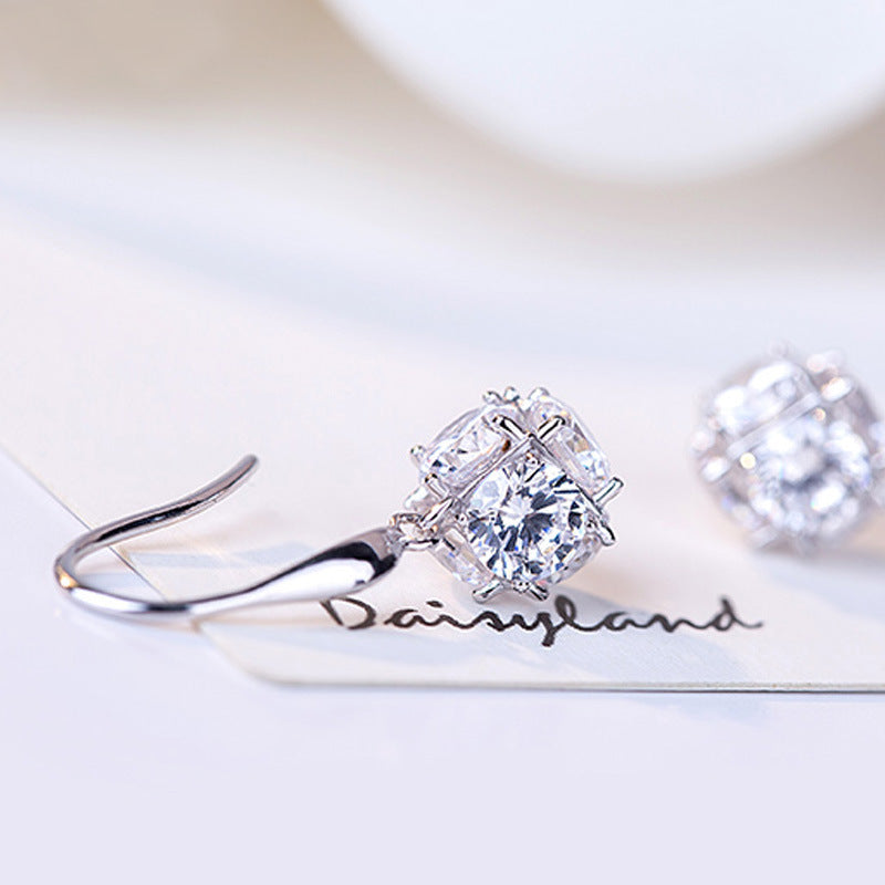 925 Silver Hexagonal Cube Elegant Earrings