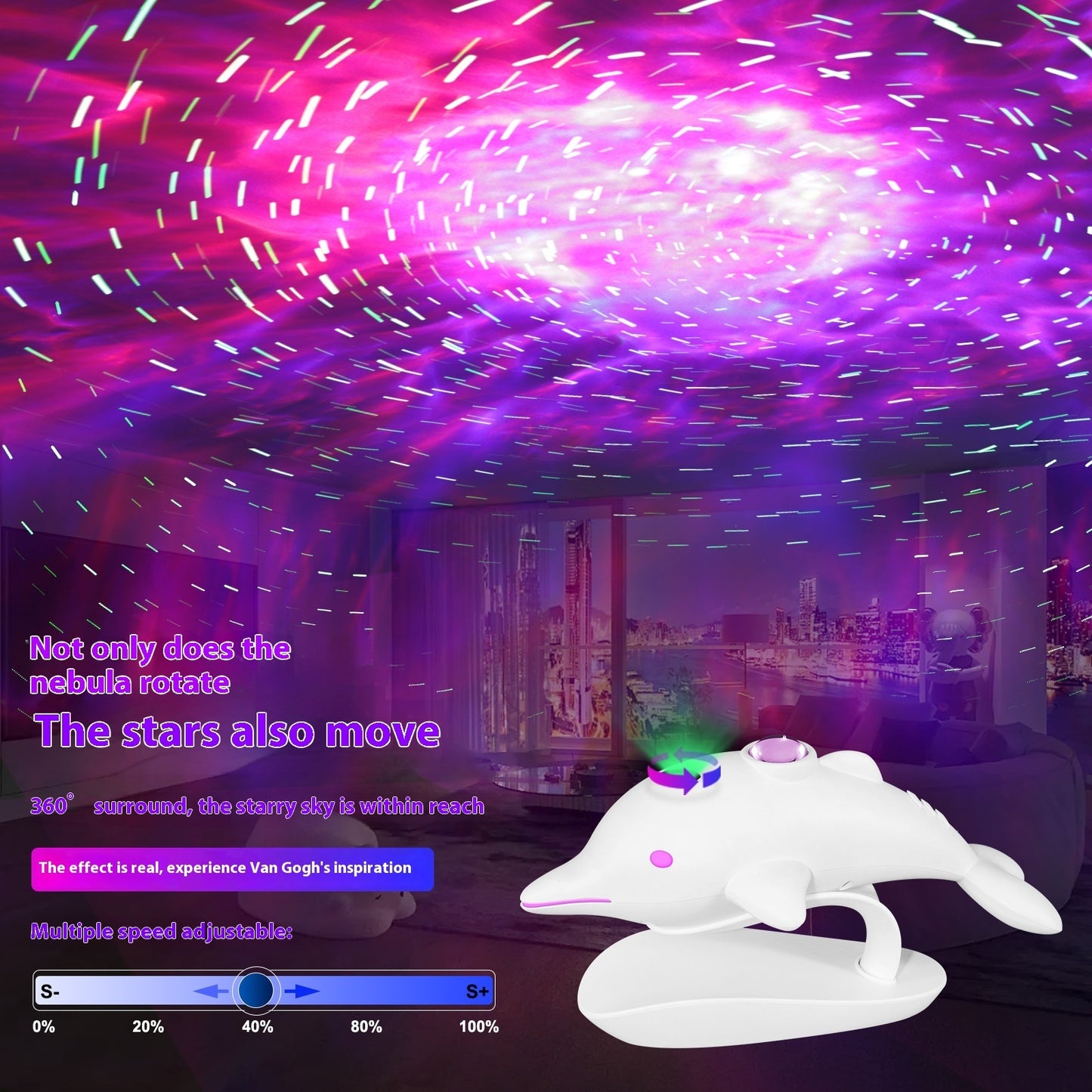 Dolphin Colorful LED Laser Projection Star Light Lamp