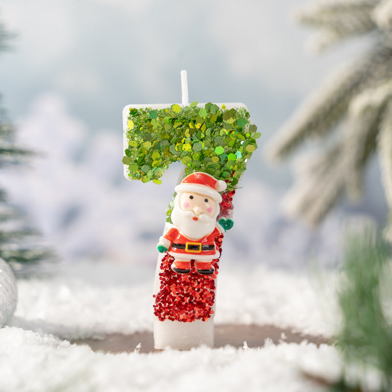 Glitter Santa Christmas Number Candles