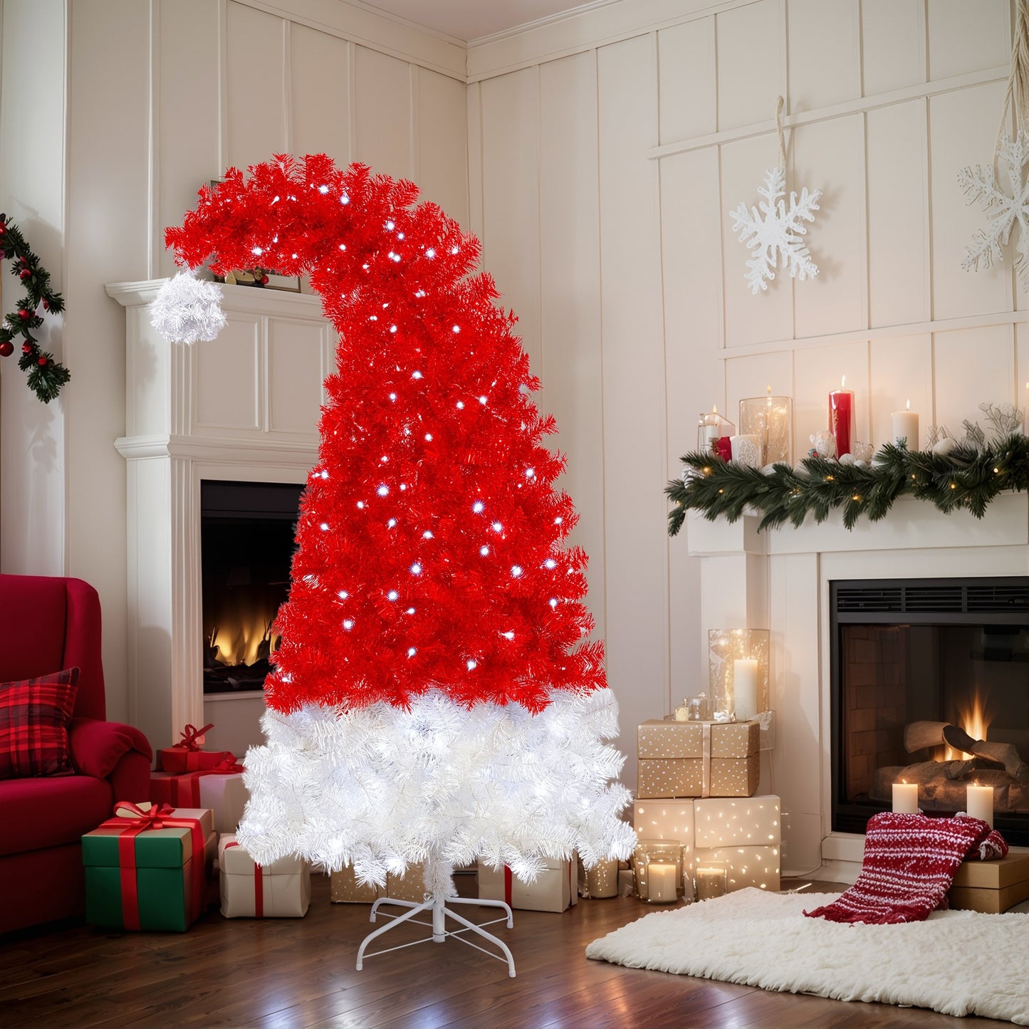 Santa's Hat Shape Artificial Whimsical 6FT Christmas Tree With LED Lights