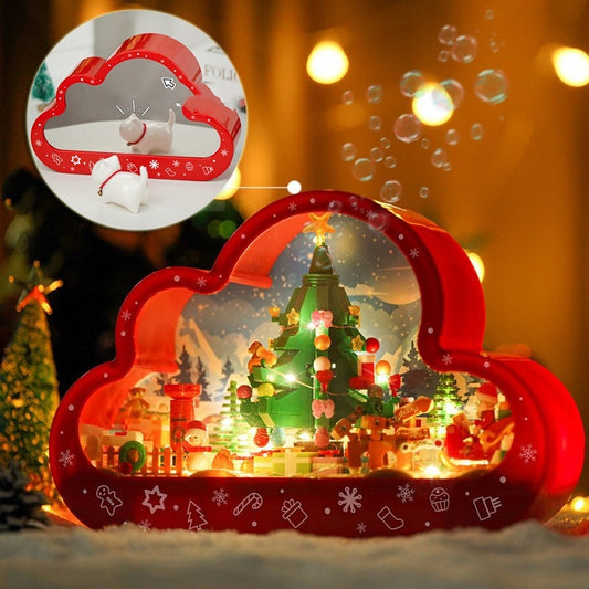 DIY Building Block Christmas Village within Mirror Cloud Lamp