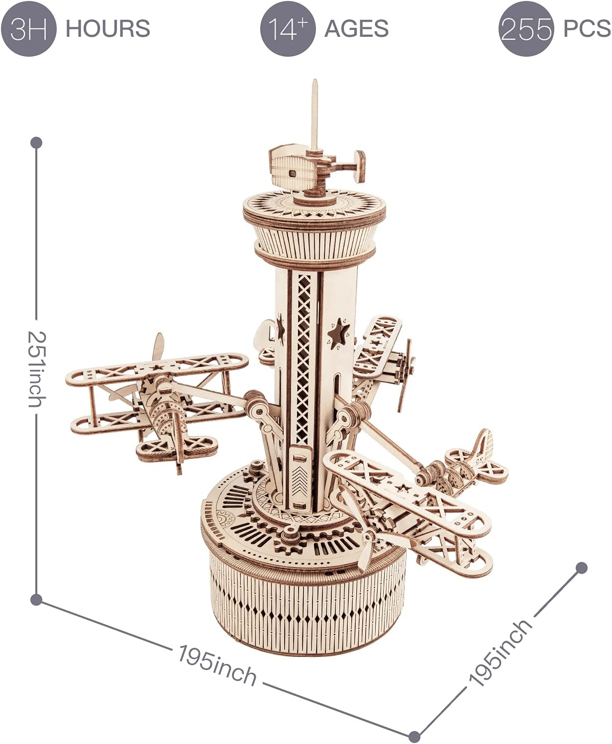 Flying Airplane Tower 3D DIY Wooden Puzzle Music Box