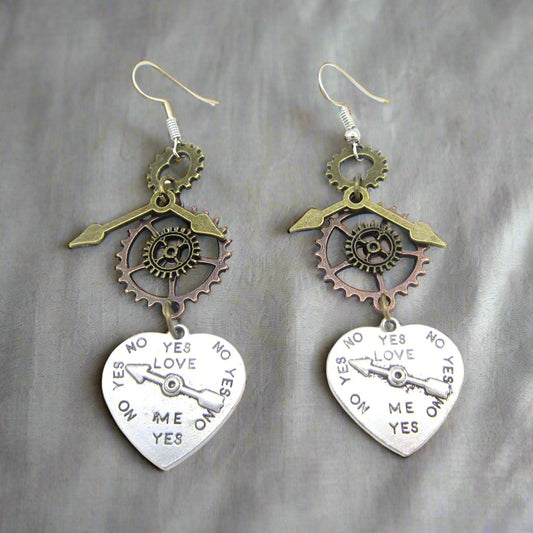 Mixed Gear Pointer Heart Steampunk Earrings