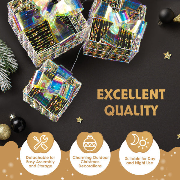 Colorful Christmas Gift Box Set – 3pcs, 7.5in to 5in, Light-Up Holiday Decoration