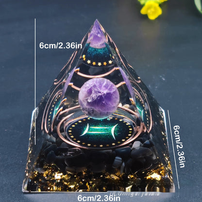 Zodiac Signs Amethyst Resin Pyramid