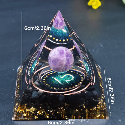 Zodiac Signs Amethyst Resin Pyramid