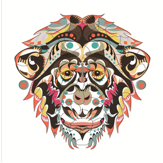 Colorful Mandala Chimpanzee Wooden Puzzle