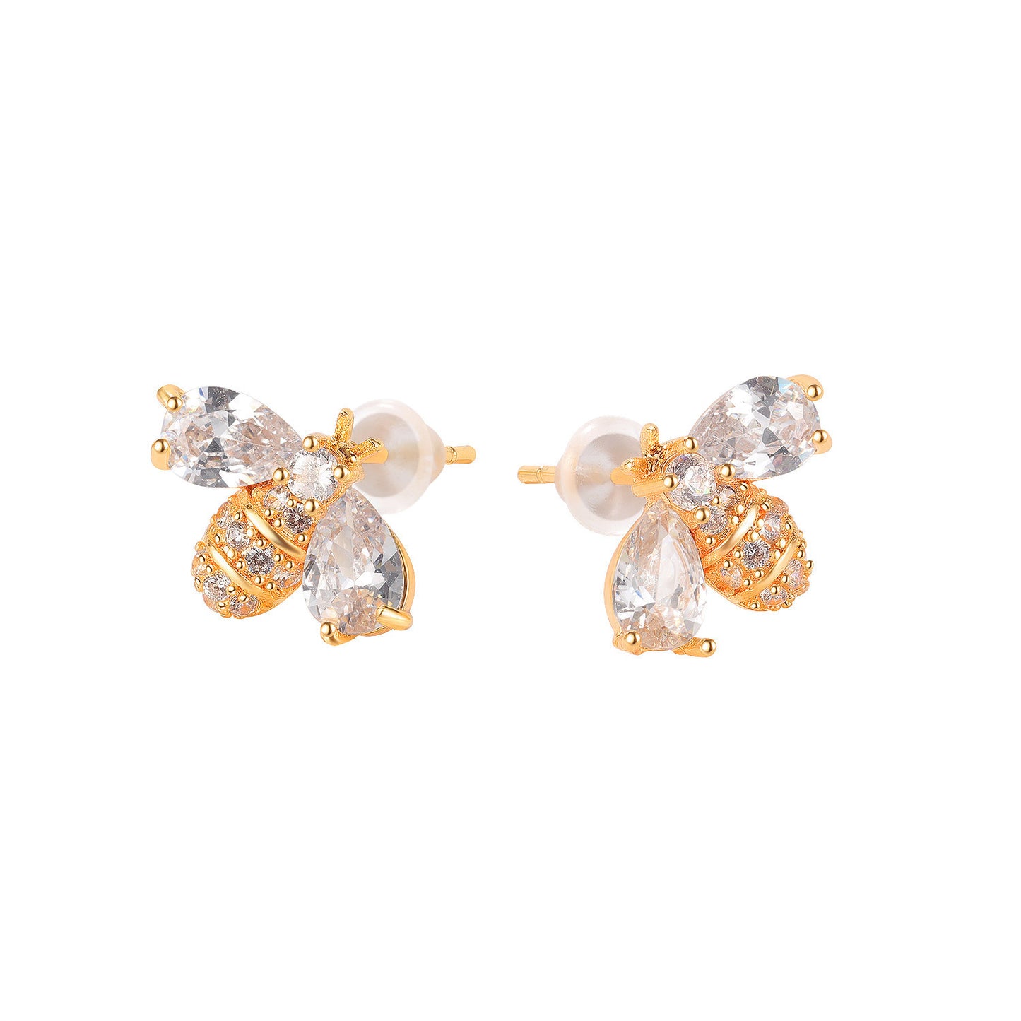 Simple Copper-Plated Bee Rhinestone Earrings