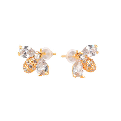 Simple Copper-Plated Bee Rhinestone Earrings