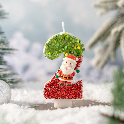 Glitter Santa Christmas Number Candles