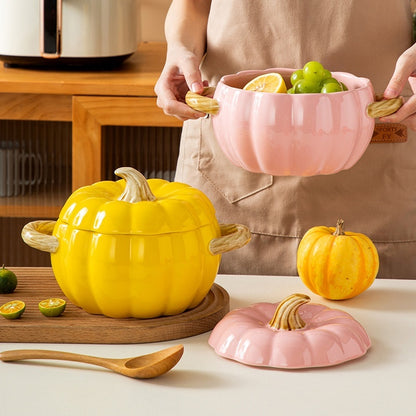 Pumpkin-shaped Ceramic Soup Bowl With Lid