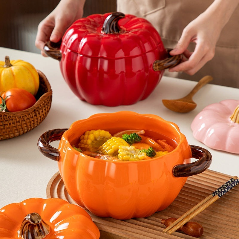 Pumpkin-shaped Ceramic Soup Bowl With Lid
