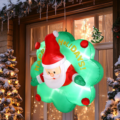 Christmas Window Santa Inflatable – 4ft with Wreath & LED Lights