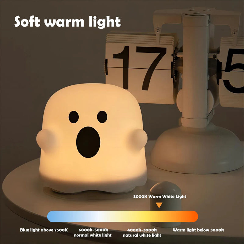 Cute Boo Ghost Silicone Bedside Night Light LED Touch Lamp