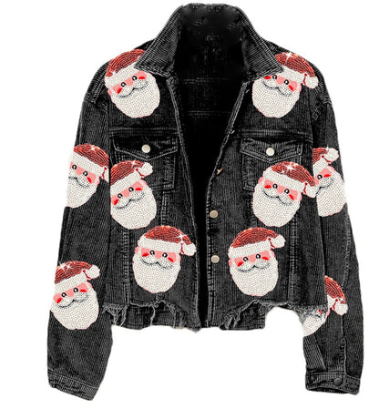 Women's Corduroy Sequined Christmas Jacket