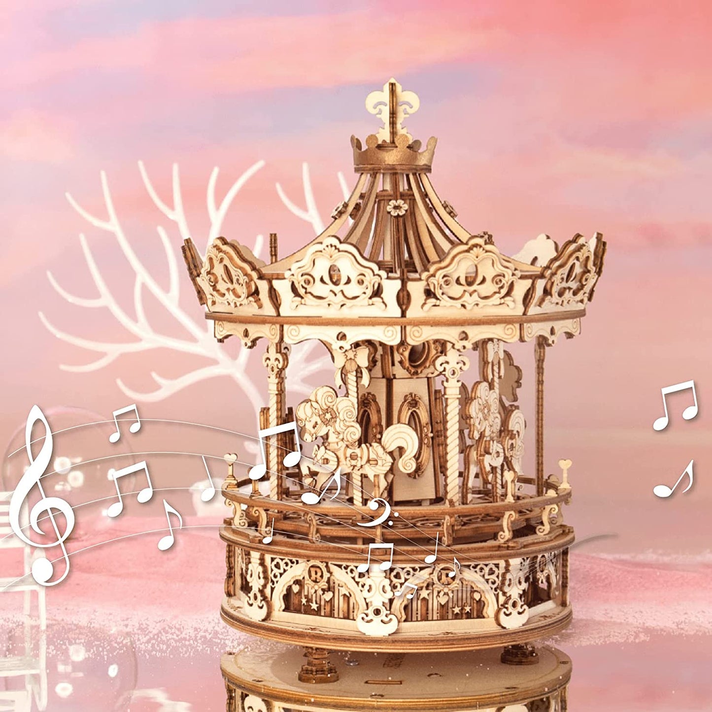 Carousel 3D DIY Wooden Puzzle Model Rotating Music Box