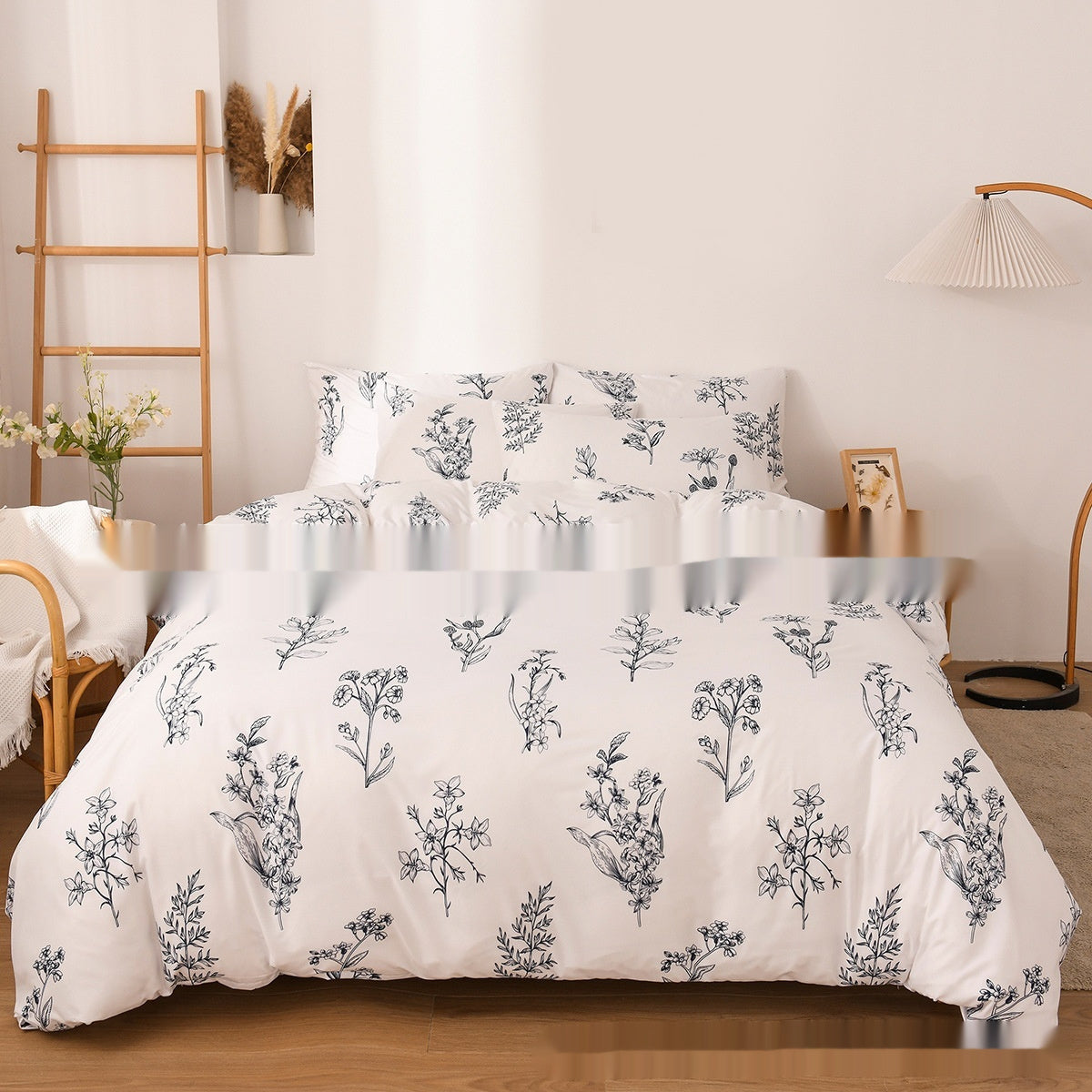 Floral Grey & White 3/4Pc Duvet Cover Bedding Set