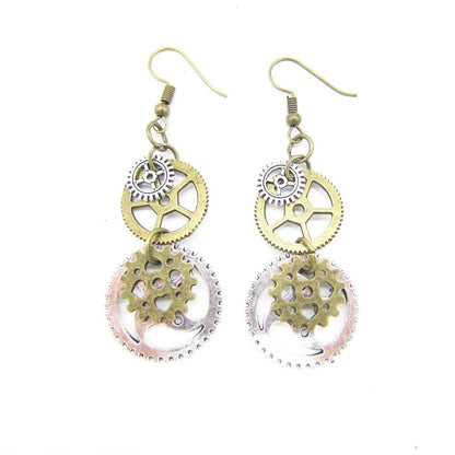 Vintage Two Tone Gear Steampunk Earrings