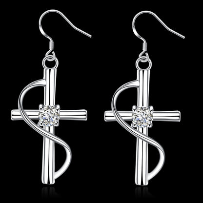 Beautiful White-Gold Plated Cross Earrings