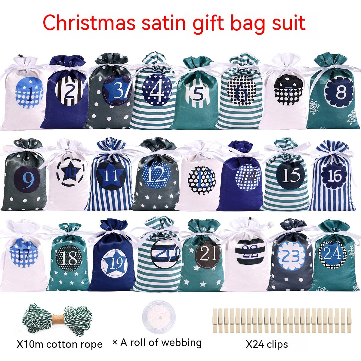 Christmas Advent Calendar Satin Gift Bag Set