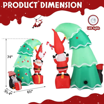 Topsy-Turvy Christmas Tree with Gnome, Santa & Penguin LED Inflatable