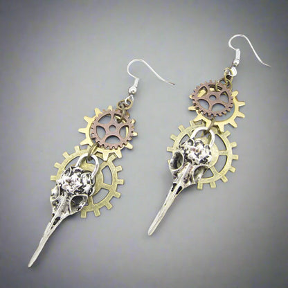 Retro Gear Plague Mask Steampunk Hook Earrings