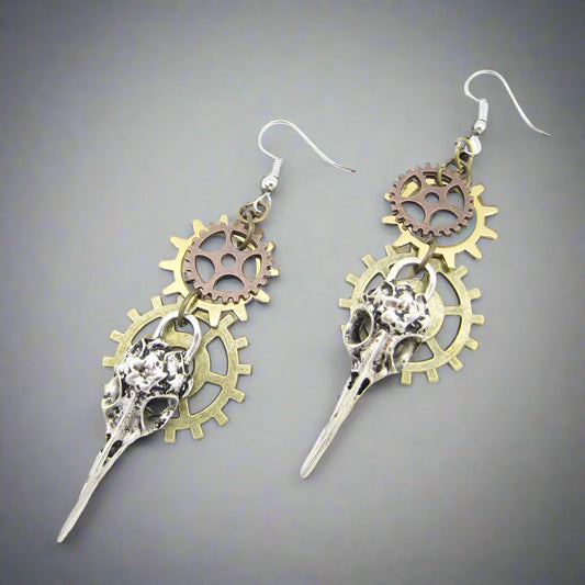 Retro Gear Plague Mask Steampunk Hook Earrings