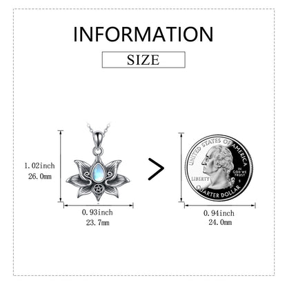 Triple Moon Goddess & Lotus Pendant with Moonstone Sterling Silver Necklace