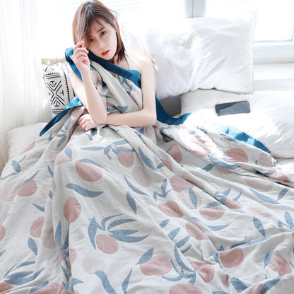 Cotton Muslin Quilt Blanket – Lightweight Floral Gauze Coverlet – Breathable Summer Bedspread