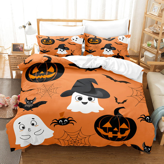 Halloween Duvet Cover Bedding Set – Spooky Printed Quilt Cover with Sheet & Pillowcases